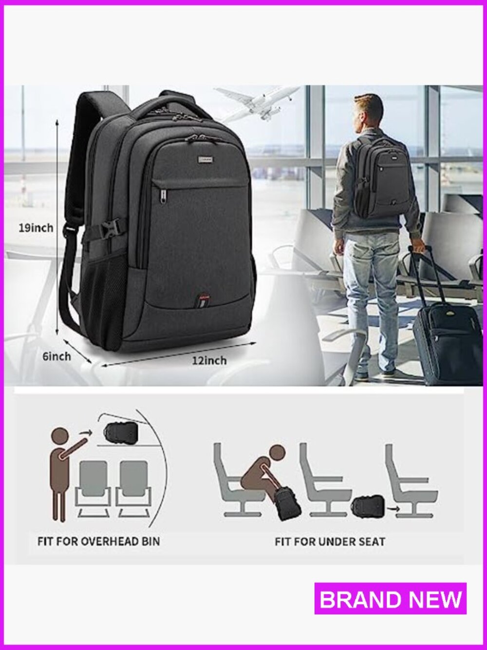 17 Inch Laptop Backpack with USB Charging Port Travel College Bag Water - Picture 2 of 6